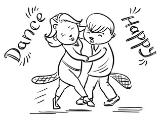 Dancing couple of beavers - happy dance