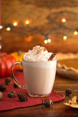Pumpkin Pie Spiced Latte in a Clear Glass Mug