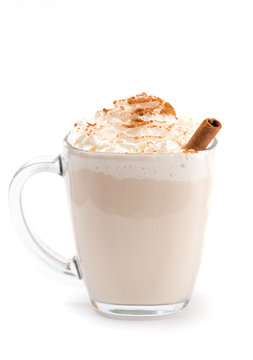 Spiced Drink with Cinnamon Stick on a White Background