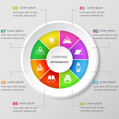 Infographic design template with camping icons