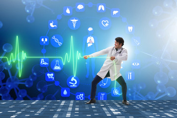 Fototapeta na wymiar Cardiologist in telemedicine concept with heart beat