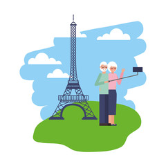cute grandparents with eiffel tower and pole selfie