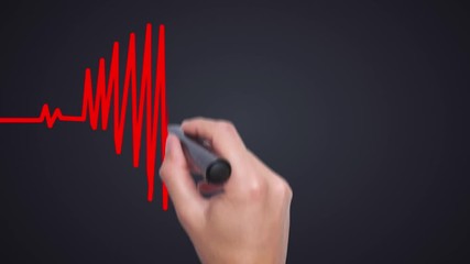 Businessman hand drawing chart heartbeat - Man Hand writing with marker. Health concept. Heart Beat in shape of heart. 4k - Powered by Adobe