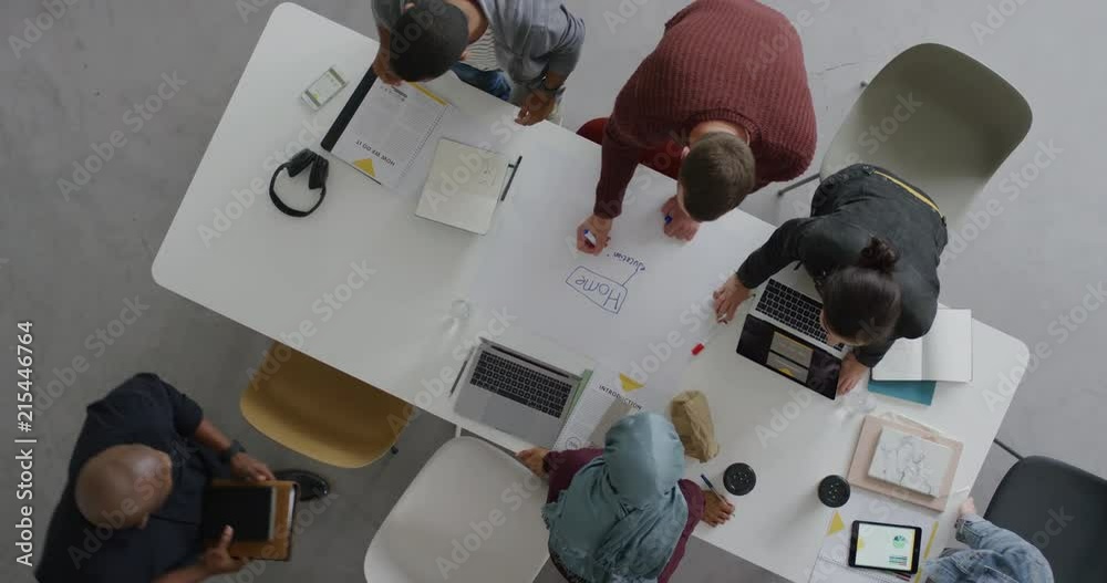 Wall mural multi ethnic team of web developers brainstorming ideas for startup business website planning design