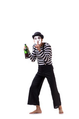 Mime drinking wine isolated on white background