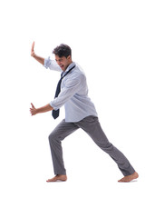 Barefooted businessman isolated on white background