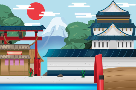Japan Travel Old City Background Vector