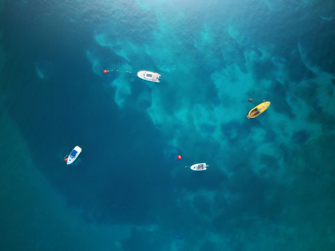Boat in sea. Aerial view.