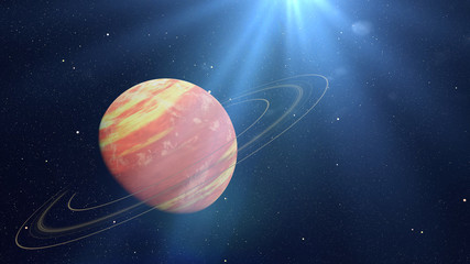 exo planet, exo gas giant with ring system in an alien star system © dottedyeti