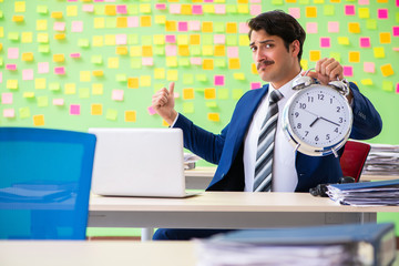 Businessman with many conflicting priorities in time management 