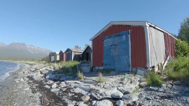 Boathouses on the fjels shore