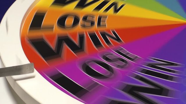 Colorful colourful roulette wheel spins and stops at Lose