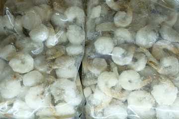 Freezing shrimp packed in the supermarket