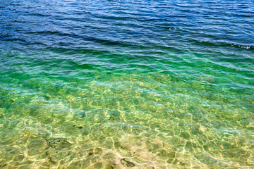 Fototapeta na wymiar Lake water caustics, blue to green to yellow gradient, background, texture - Topeekeegee Yugnee (TY) Park, Hollywood, Florida, USA