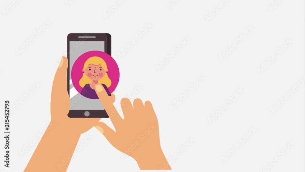 Sticker hands with smartphone sending message woman animation