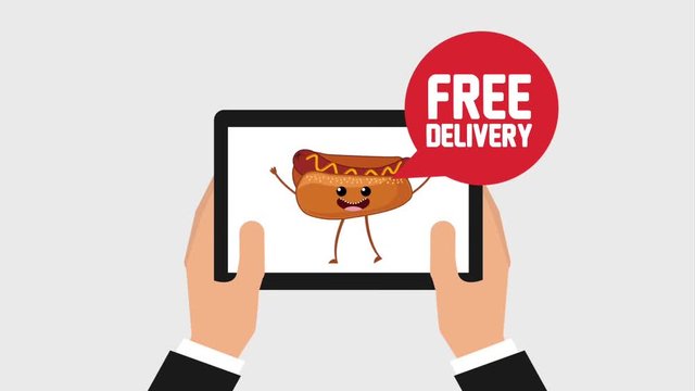 hands tablet hot dog free delivery order online animation hd animation hd