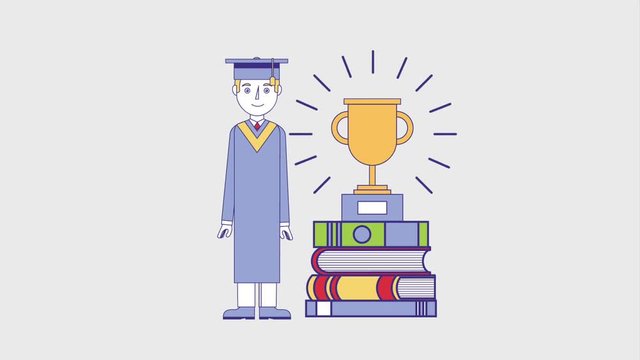 graduate man pile books and trophy education animation hd