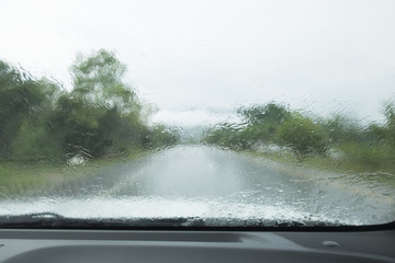 Rain on window of car