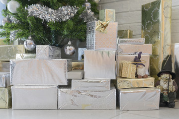 present boxes and white wall