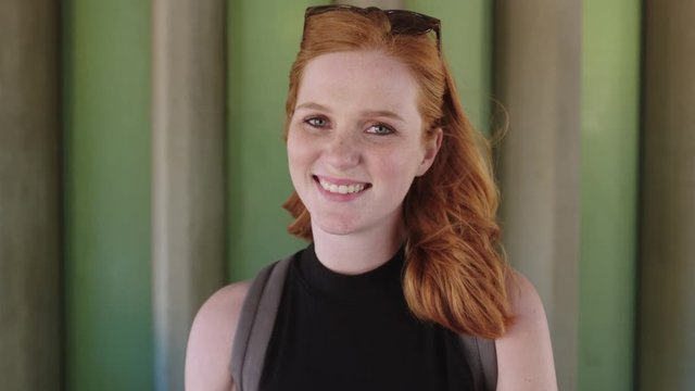 cheerful young woman portrait smiling beautiful woman redhead