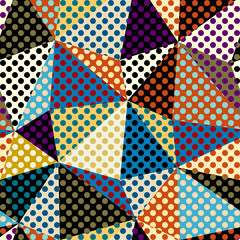 Seamless geometric pattern. Classic polka dot pattern in a patchwork collage style. Vector image.