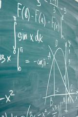 Math class. Algebra. The formulas are written on the school board