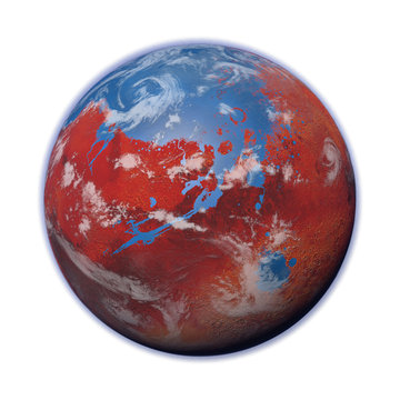 early Mars with oceans and clouds, surface water on the red planet 