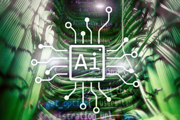 AI, Artificial intelligence, automation and modern information technology concept on virtual screen.