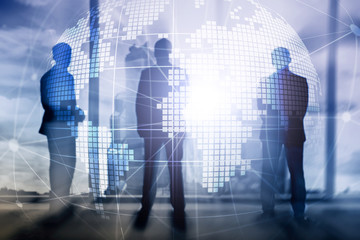 3D Earth hologram on blurred background.Global business and communication concept.