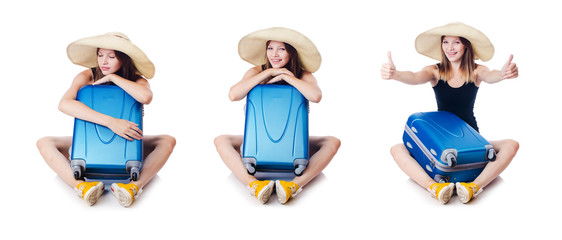 Woman with suitacases preparing for summer vacation