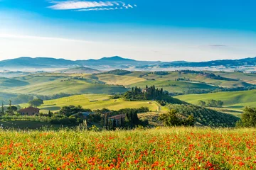 Fotobehang Prachtig landschap van heuvelachtig Toscane in zonnige zomerochtend © takepicsforfun