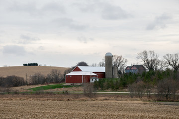 Red Barn and Silo in the Wisconsin Countryside