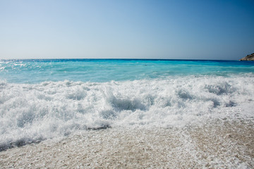 Big waves on Myrtos beach, island Kefalonia (Cephalonia), Greece