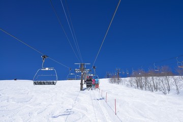 Panoramic ski at hakuba happo in Nagano Japan with blue and chairlift
