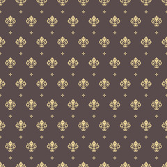 Seamless vector pattern. Modern geometric ornament with golden royal lilies. Classic vintage background