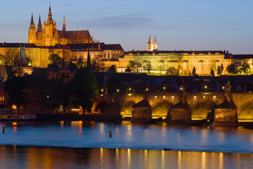 April twilight over the Prague Castle. Prague, Czech Republic