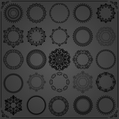Vintage set of vector round elements. Different elements for design frames, cards, menus, backgrounds and monograms. Classic patterns. Set of vintage black patterns