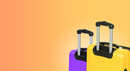 Colorful horizontal banner with two suitcases and copyspace. Travelling concept.