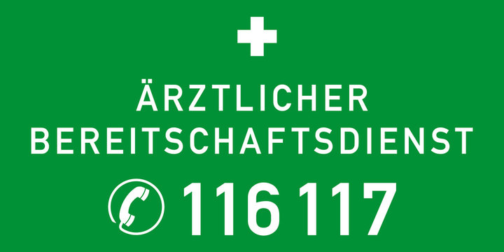 nrs35 NewRescueSign nrs - Ärztlicher Bereitschaftsdienst - Telefon: 116 117 - Bereitschaftspraxis - Erste Hilfe - Rettungszeichen grün - banner 2zu1 Poster - xxl g6366