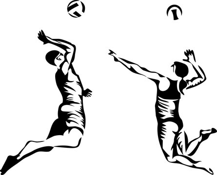Beach volleyball players - stylized vector illustration