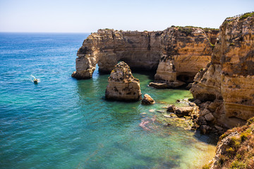 Fototapeta na wymiar Praia da Marinha. Navy Beach - Algarve. According to Michelin guide it's one of the most beautiful beaches of Portugal, in all of Europe and the World. Awarded with the distinguished Golden Beach .