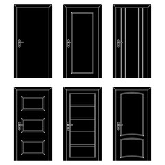 Interior doors. Black flat set of designs