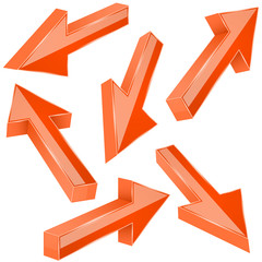 Orange 3d arrows. Set of shiny straight signs