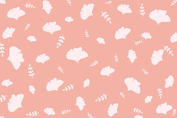 Cute botanics pattern with petal and leaf on pastel pink background in minimal and abstract style look so sweet for wallpaper and all design. Concept about environment and plants.