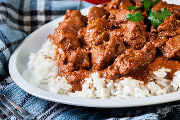 Chicken tikka masala served with rice