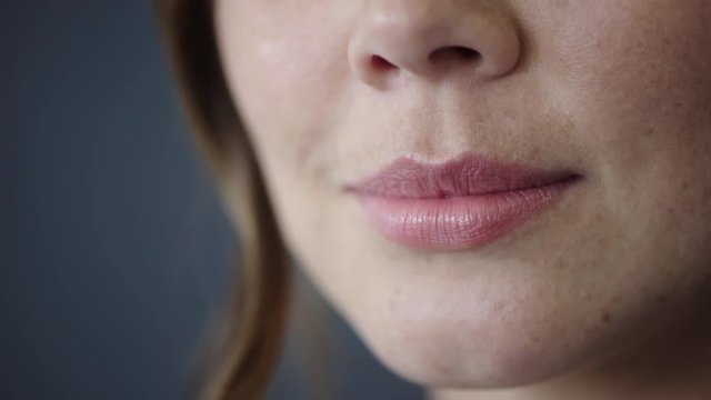 close up woman mouth smiling soft lips seductive female beauty