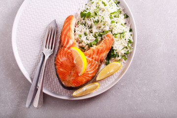 Salmon steak and herb basmati rice