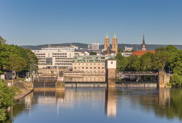 Fototapeta na wymiar River Fulda and skyline of Kassel, Germany