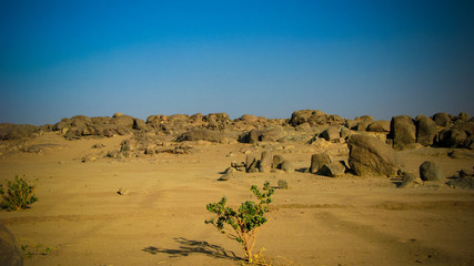 Fototapeta na wymiar Rocky landscape near Third Cataract of Nile near Tombos, Sudan