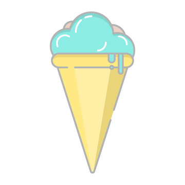 Melting ice cream cone.Outline colorful icon.